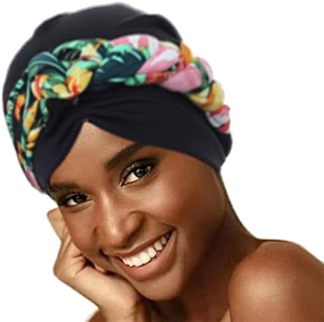 Woeoe Women'sенска африканска глава за завиткување црна цветна глава турбани пред-врзани леопард печатење глава капаче капаче за женски