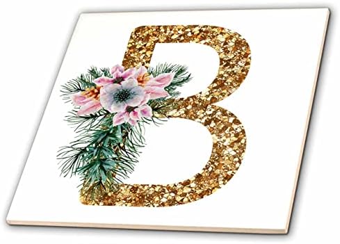 3дроза Розова Поинсетија Слика На Златен Сјај Божиќен Монограм Почетна Б-Плочки
