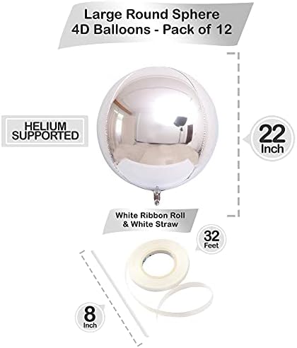 Катчон, 22 Инчни Метални Сребрени Балони-Пакет од 12 | Големи, 4Д Тркалезни Сребрени Балони Од 360 Степени, Сребрени Украси За Роденден | Сребрени