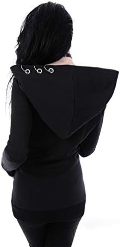 Женска готска качулка јакна панк патент со качулка, пулвер, печатење на надворешна облека, култура на култура y2k е-девојка џемпер
