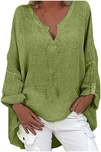 Womanена V-врат со долги ракави со цврста боја кошула удобно слободно време лабава вградена модна блуза обична пулверска врвови