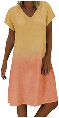 MOMFEI женски туничен замав маица фустан со кратки ракави вратоврска боја омбре лабава плус фустан со големина