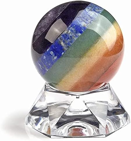 Exongy 1pc 30mm Природна 7 чакра заздравувачки кристален скапоцен камен приказ на топката за дивинација скулптура фигура со основни подароци за