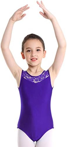 MSEMIS Kids Girls Floral Clace Splice Cutout Back Leotard Ballet Dance Dancewear Gymniest Unitart