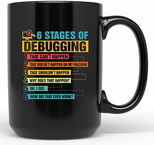 8 фази на дебагирање Смешна кригла за софтвер инженер за кафе кригла кафе подарок ИТ коденер Програмер за кодирање Програмирање компјутерски техничар