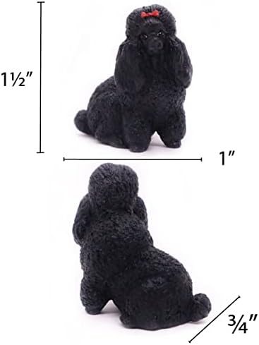 1½ високи фигурини на кучиња од црна пудлица смола - колекционерска уметност за животни - минијатурна рачно изработена и насликана
