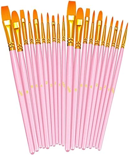 Liruxun 20pcs розови четки за бојадисајте поставени кружни зашилени врвови за бои, најлонски четки за бојадисување за акрилно