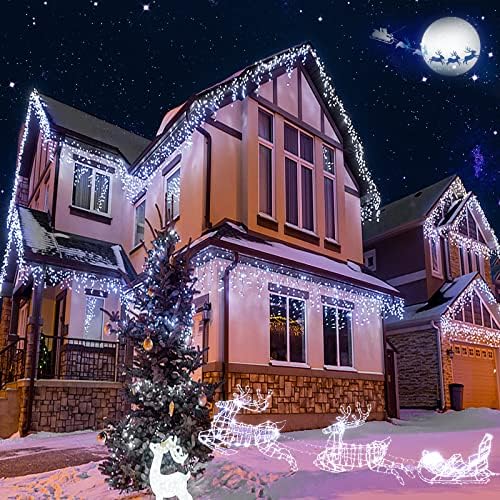 Божиќни светла на отворено светла на мраз - 33ft 400LED стринг светла 8 режими самовила со 75 капки, водоотпорни Божиќни светла со функција