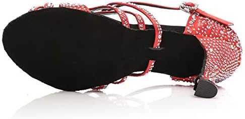 Hipposeus жени латински сала за танцување со сала со rhinestones модерни танго салса забавни чевли пета 10см, модел CY356, црвена, 5,5 б САД