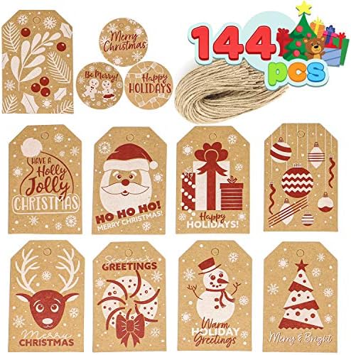 ЏОЈИН 144 Парчиња Избрани Ознаки За Подароци Од Крафт Хартија Со Отпечатоци За Етикети ЗА Обвивка За Божиќни Подароци САМОСТОЈНИ Уметности