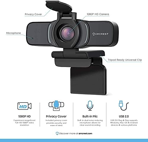 Amcrest 1080p Веб Камера со Капакот На Приватноста &засилувач; Omnidirectional Микрофон, ВЕБ КАМЕРА USB Камера, Компјутер HD Стриминг Веб