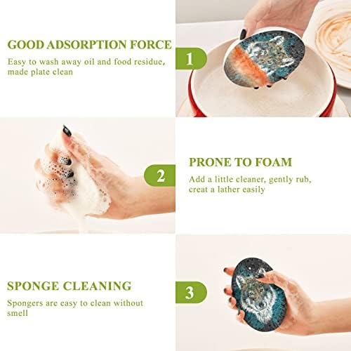 Алаза реален волк гранџ уметност природен сунѓер кујнски целулоза сунѓери за садови миење на бања и чистење на домаќинства,