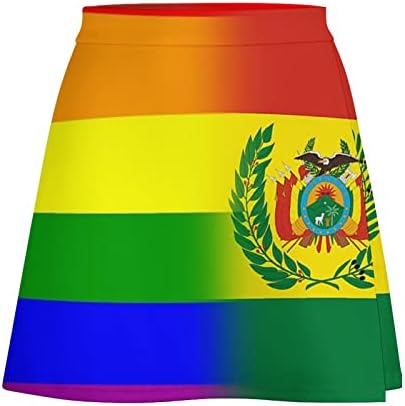 Лгбт Гордост Боливија Знаме Женско Кратко Здолниште Печатење Двослојно Мини А-Линија Здолниште За Секојдневни Спортови За Голф
