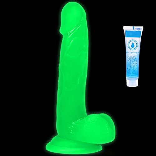 Реални светлечки дилдови на G-Spot за жени-7,5 инчи желе пенис донг со животни жлезди вени тестиси и чаша за вшмукување без раце, флексибилни