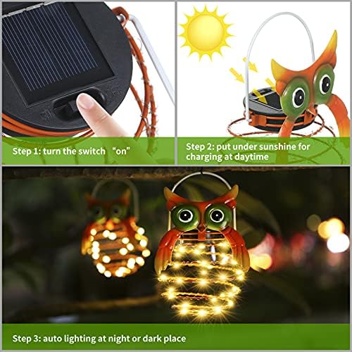 Tomshine Owl Соларни светла на отворено, ананас виси соларни фенери, метални водоотпорни соларни градинарски светла декоративни