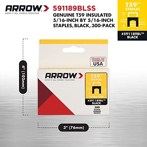 Arrow 591189blss Оригинален T59 не'рѓосувачки челик 5/16-инчи од 5/16-инчни изолирани делови за кабел и жици, црна, 300 брои