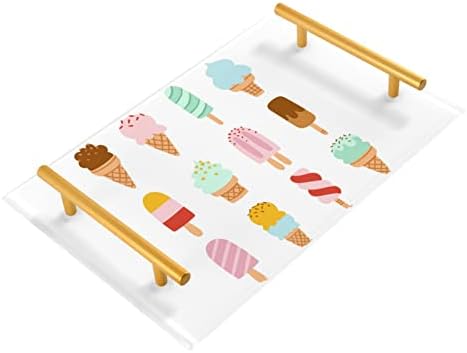 Декоративна лента за бања Далонан, декоративна послужавник со златни рачки за организатор на кујна шарени сладоледи
