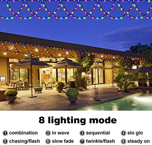 Минијао Божиќни украси Светла на отворено, 34ft 380 LED диоди полу-кружни Божиќни светла водоотпорни 8 режими кои се протегаат на