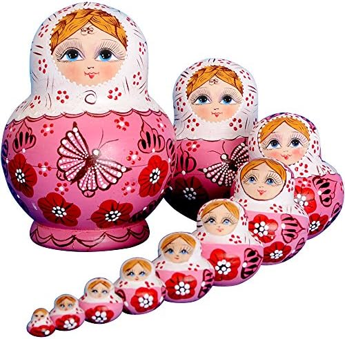 Yakelus 10 парчиња руски кукли за гнездење Matryoshka Handmade01071