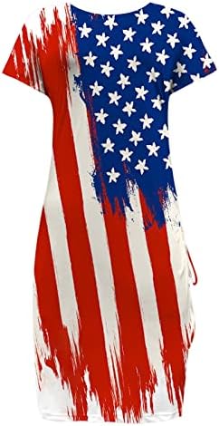 МИАШУИ Женски Полиестерски Фустани Денот На Независноста Жени Обрасци На Американско Знаме Обичен Шлиц За Врвки Тенок Фустан 4 Лабав