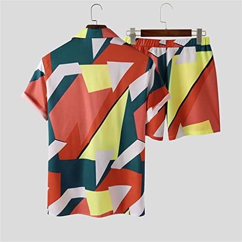 N/N/А јака од кошула со кратки ракави за печатење мажи летни обични шорцеви плажа 2 парчиња сет
