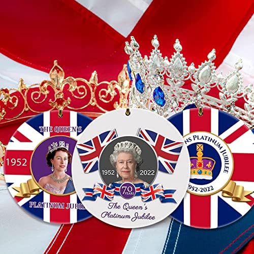Кралицата Елизабета Втори Платинум јубилеј 70 комеморативни украси - Божиќ 2022 виси украс, 3 '' Среќен Божиќ Божиќ акрилен украс