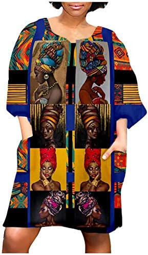 Женски Гроздобер Мини Фустан Секојдневен Лабав Африкански Засек Џеб Со Среден Ракав Краток Фустан Фустан За Забави