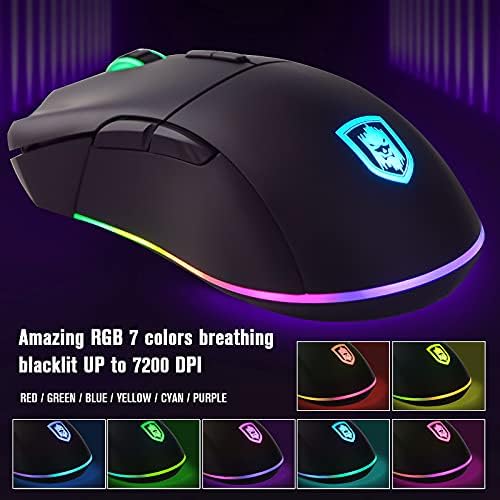 Kolmax K3 RGB Игри На Среќа Тастатура И Глувчето Комбо, RGB Механички чувствуваат игри Тастатура Со Restономски Отстранлив Зглоб Одмор, Програмабилни 7200 DPI RGB Игри Глувчето З