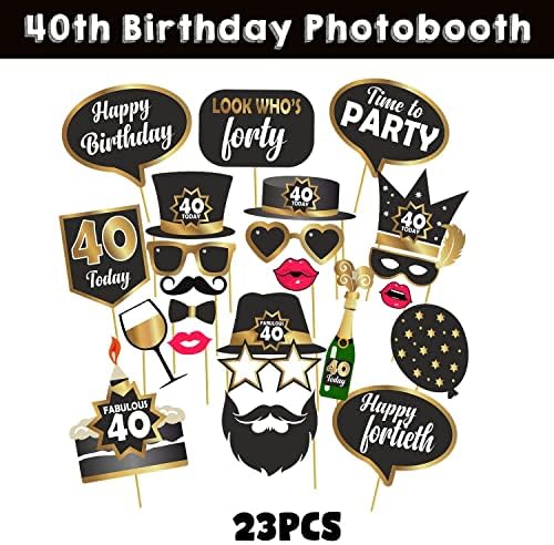 40 -ти роденденски фото -штанд за забави реквизити црни и златни, декорација на роденденска забава, ставка за роденденска забава од индиски колекционерски