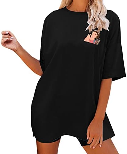 Преголеми маици за жени, графички печатење кратки ракави екипаж вратот летни блузи маица за работа жени