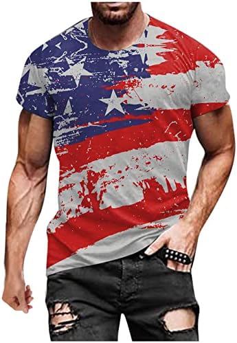 Ден на независност на мажите 3Д печатена маичка со кратки ракави со кратки ракави на вратот на врвовите на вратот, обични редовни модни