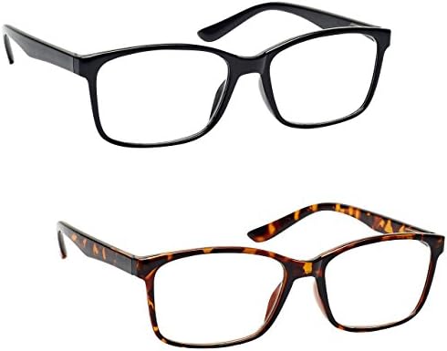 Компанијата за читање очила за читање црни и кафеави читатели на желки, вредност 2 пакуваат големи машки пролетни шарки RR83-12 +1.25