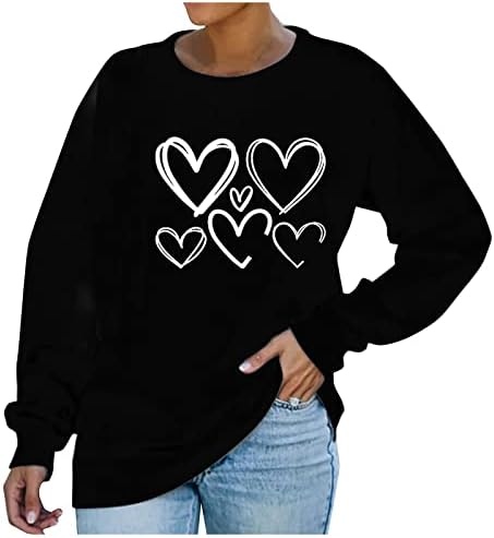 Денот на вinesубените џемпери жени сакаат срцеви кошули со валентин пуловер со долг ракав врвови лабава мода 2023 кошули