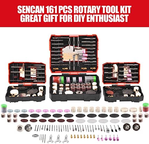 Комплет за додатоци за ротациони алатки Sencan, 161 парчиња 1/8 Shank Rotary Tool Set, Multi Pult Универзален комплет за сечење, дупчење, мелење, полирање, гравура и пескарење