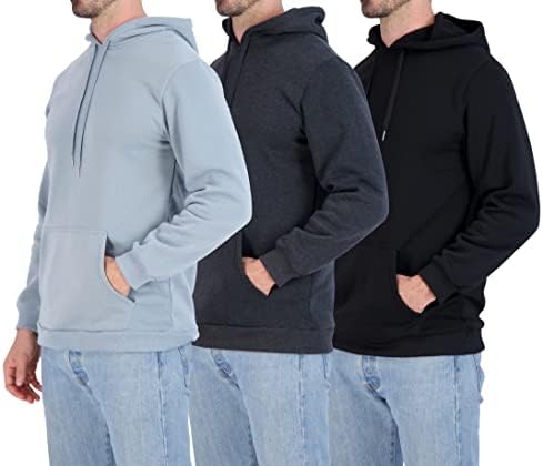 3 пакувања: Машка кадифен руно пуловер качулка - џебови со џебови со долги ракави со качулка