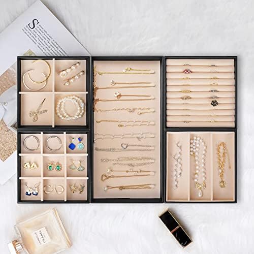 Процерска кутија за накит за женски девојки пакет со 5 поставени организатор на фиоки за накит за накит