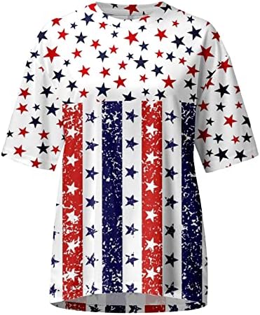 Амикадом тинејџерски девојки САД Графички кошули со знаме екипаж на екипажот на вратот кошули кратки ракави салон вратоврска боја есен летни кошули облека