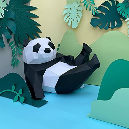 Лежење на панда форма рачно изработена домашна декорација на домашна хартија Скулптура геометриска хартија трофеј 3Д оригами загатка креативна хартија модел