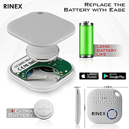 Bluetooth Клуч Пронаоѓач - Клуч Локатор Уред Со Апликација, Siri Компатибилност, &засилувач; Екстра Батерија-Анти-Изгубени Приврзок Тракер Уред За Телефон Од Rinex - 2 Пакет &з