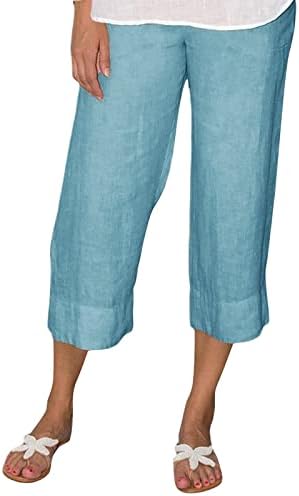 МИАШУИ Женски Фустан Панталони Плус Големина Ситни Жени Мода Еднобојна Памук Лен Еластични Долги Панталони Плажа Плажа Панталони