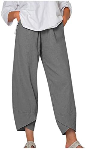 Panенски постелнина панталони 2023 лето лето -обични високи удобни памучни панталони еластични половини дневни џогери џемпери со џебови