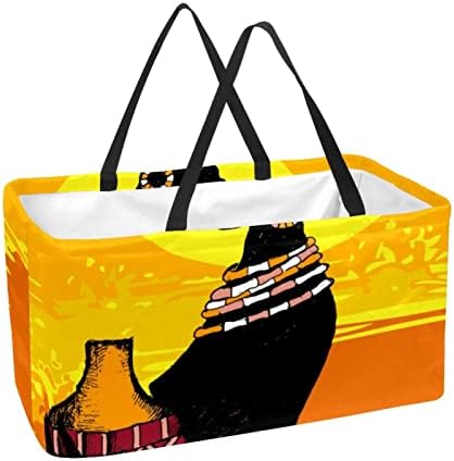 Кошар за еднократно шопинг, африканска жена, преносна виткање пикник намирници, торбички за перачки, торба за торбичка за купување тота