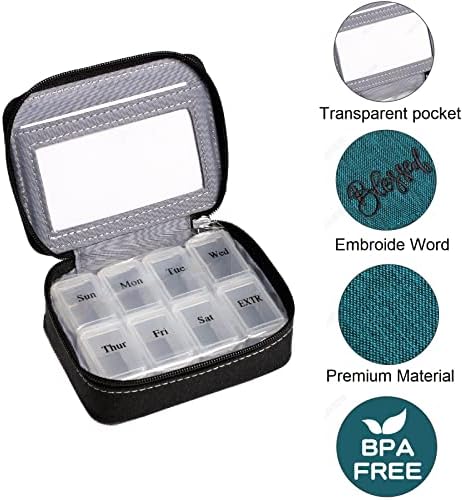 Случај за организатор на пилули, лична кутија за џеб неделно за држач за витамин и додаток, 7-дневно платно за патувања преносни патент крпа лекови