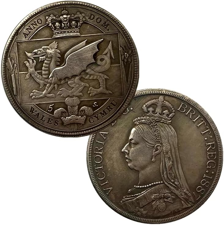 1887 Британската Кралица Викторија Круна Антички Месинг Стариот Сребрен Медал Занает Монета Црвен Змеј Монета
