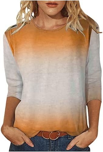 Летен есен 3/4 ракав, жени 2023 памук екипаж на вратот на вратот, графичка вратоврска боја, обична врвна маичка за девојчиња 5V 5V