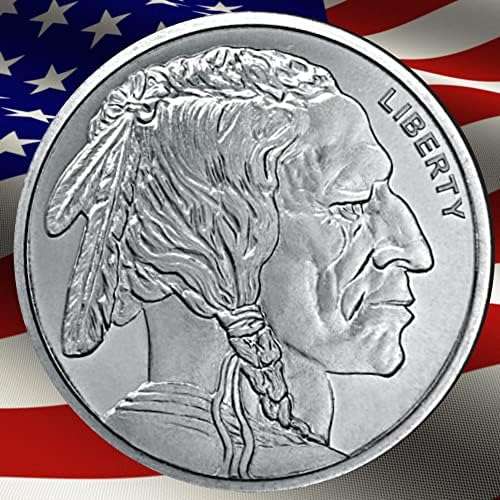 1 Троја Оз. Бафало автентична сребрена рунда | Комеморативно парче направено од .999 фино сребро направено во САД +вклучува бесплатна заштитна