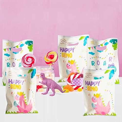 Хаорикс 60 парчиња диносаурус забава за фаворизирање торби, среќна дино-забава пластични торби за подароци, бонбони третираат торби