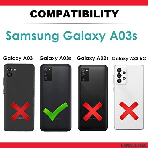 Капсула Случај Компатибилен За Samsung Galaxy A03s [Воено Одделение Отпорен На Удари Тешки Kickstand Појас Клип Футрола Случај Црна] Черепот