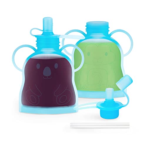 MorClike Living Silicone Fillablable Baby Food торбички, торбички за торбички за складирање на еднократно стискање со слама за деца деца, за перење и замрзнување, 4,5oz