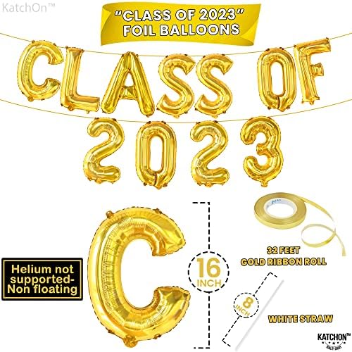 Катчон, Златна Класа На Балони 2023 - 16 Инчи, Класа На Банер За Дипломирање 2023 со Реквизити За Фото Кабина За Дипломирање 2023 - Пакет од
